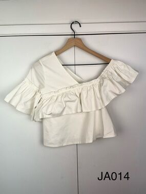 ROI White Asymmetrical Ruffle Blouse Top XS